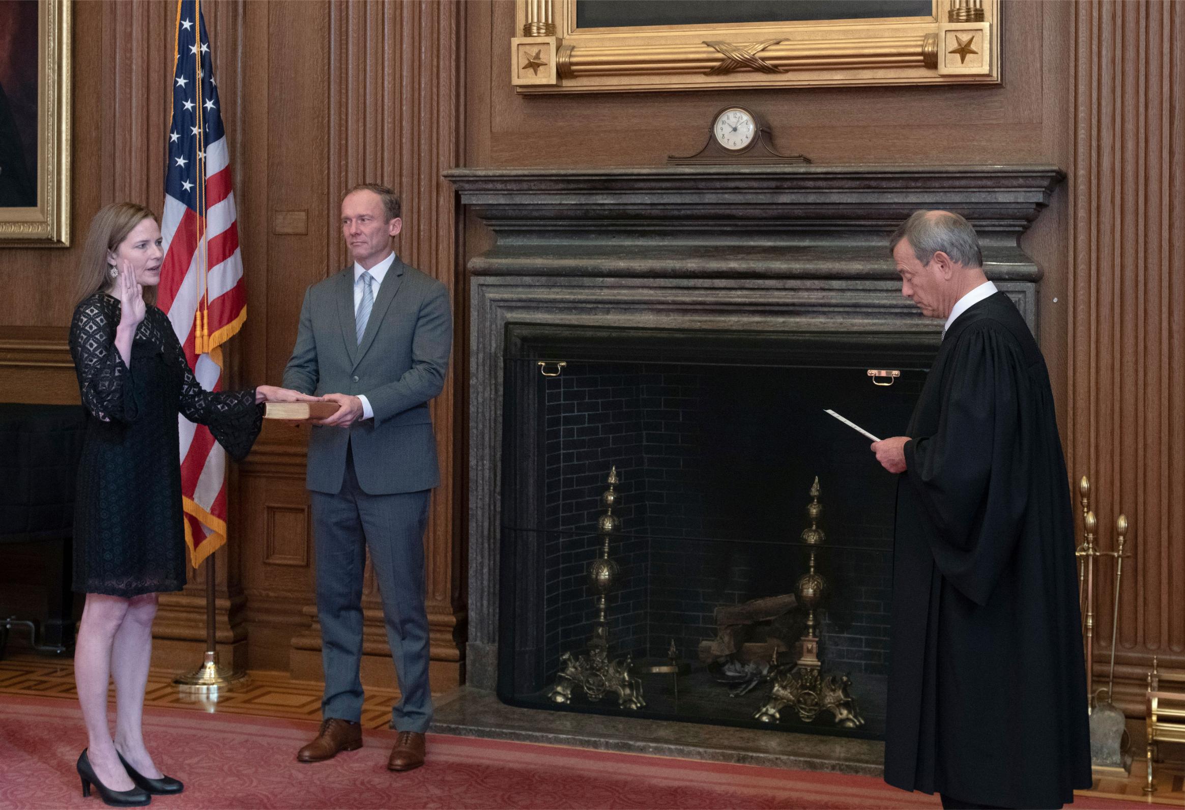 Amy Coney Barrett being sworn in as Supreme Court Justice.